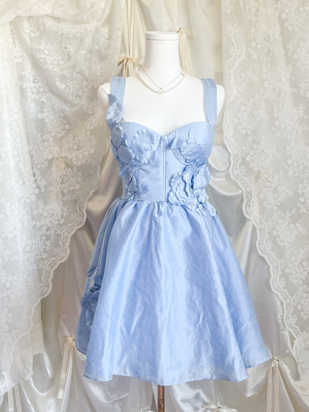 Palermo Blue Floral Appliqué Fit & Flare Cinderella Coquette Party Dress